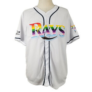 Tampa Bay Rays Jersey Shirt Mens XL White MLB Baseball Pride Patch Chevrolet